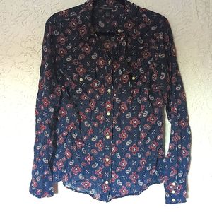 Cosmic Country Western Shirt Pearl Snaps Groovy Paisley Print Button Up